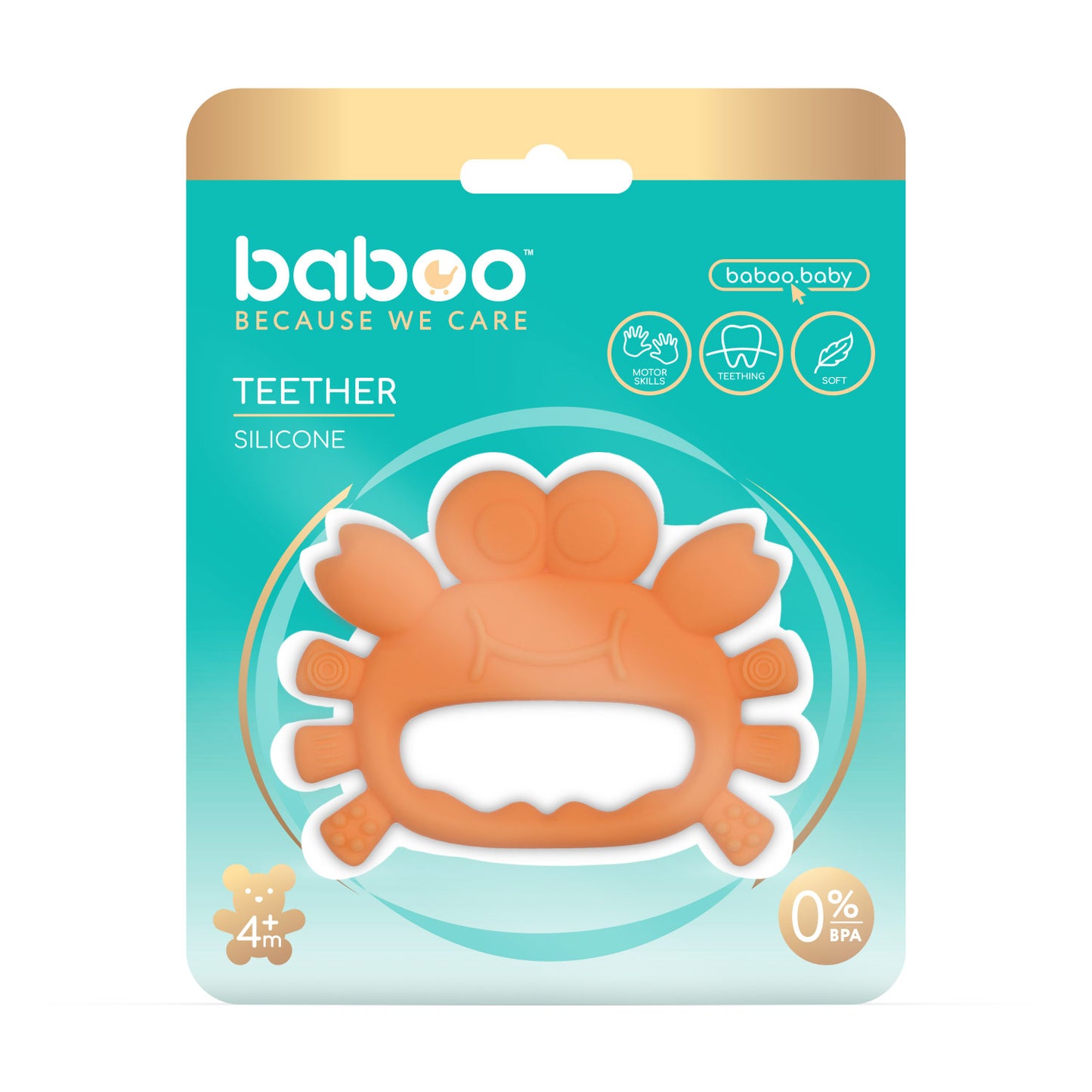 Baboo® Inel gingival din silicon Rac, jucarie pentru dentitie, 4 luni+