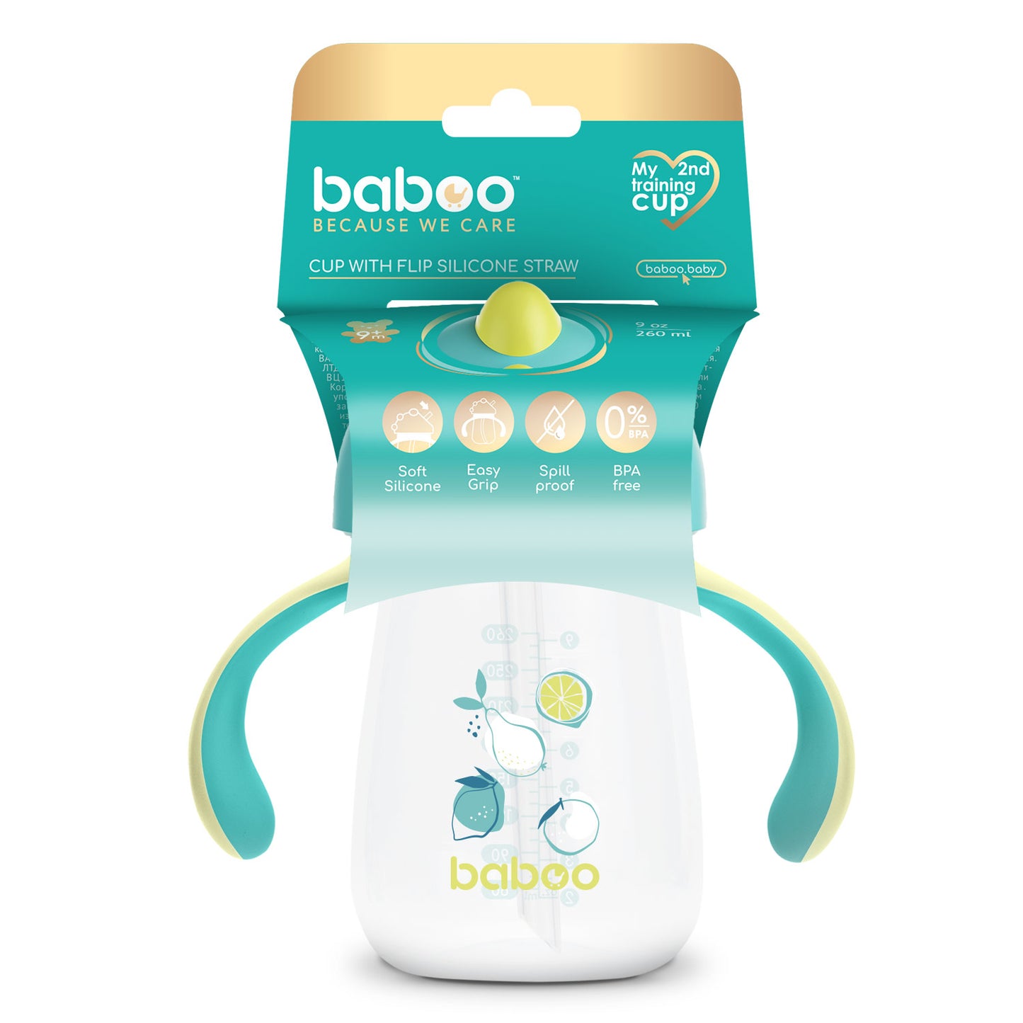Baboo® cană cu pai din silicon 260 ml Lagoon Fiesta 9+ luni