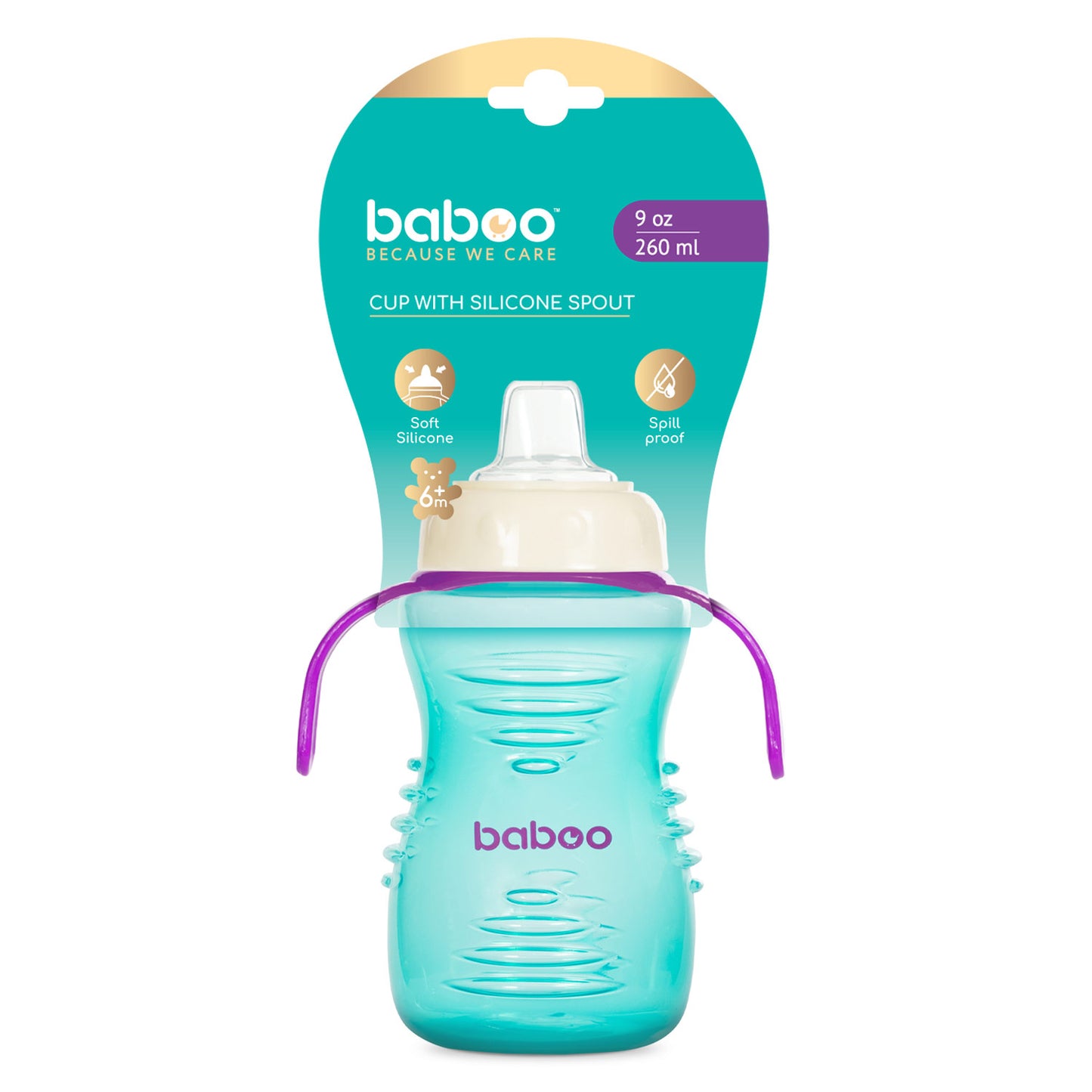 Baboo® cană cu guriță din silicon 260 ml Mint 6+ luni