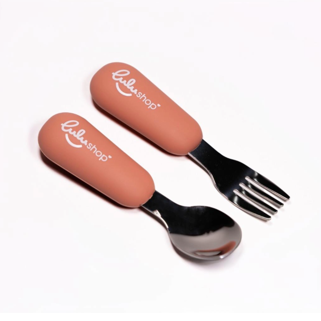 Set 2 piese Furculita și Lingurita Invatare Peach Orange
