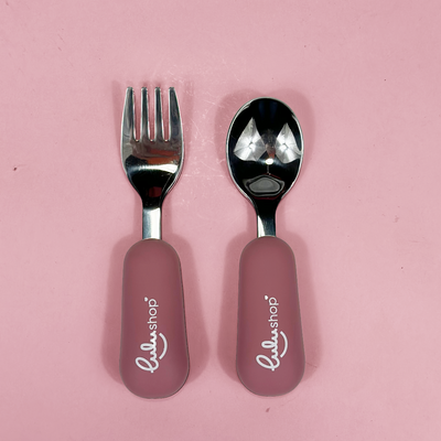 Set 2 piese Furculita și Lingurita Invatare Pink Daisy