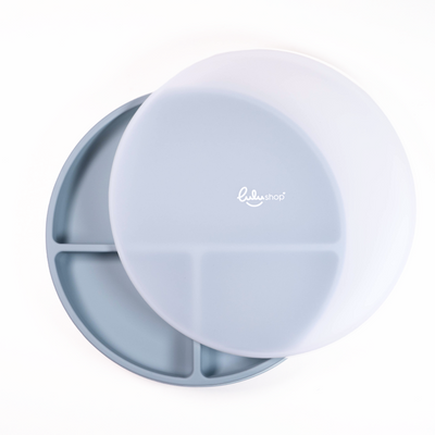 Farfurie Silicon Rotunda cu Capac Ocean Blue