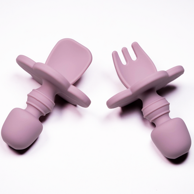 Set 2 piese Mini Furculita și Lingurita Silicon Dusty Pink
