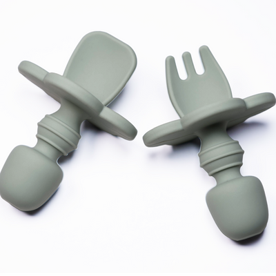 Set 2 piese Mini Furculita și Lingurita Silicon Forest Green