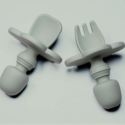 Set 2 piese Mini Furculita și Lingurita Silicon Forest Green