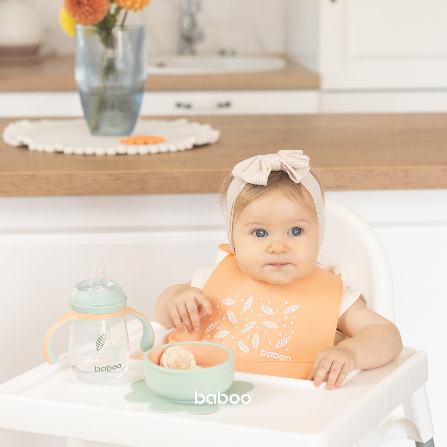 Baboo® cană cu guriță din silicon 260 ml Peachy 6+ luni