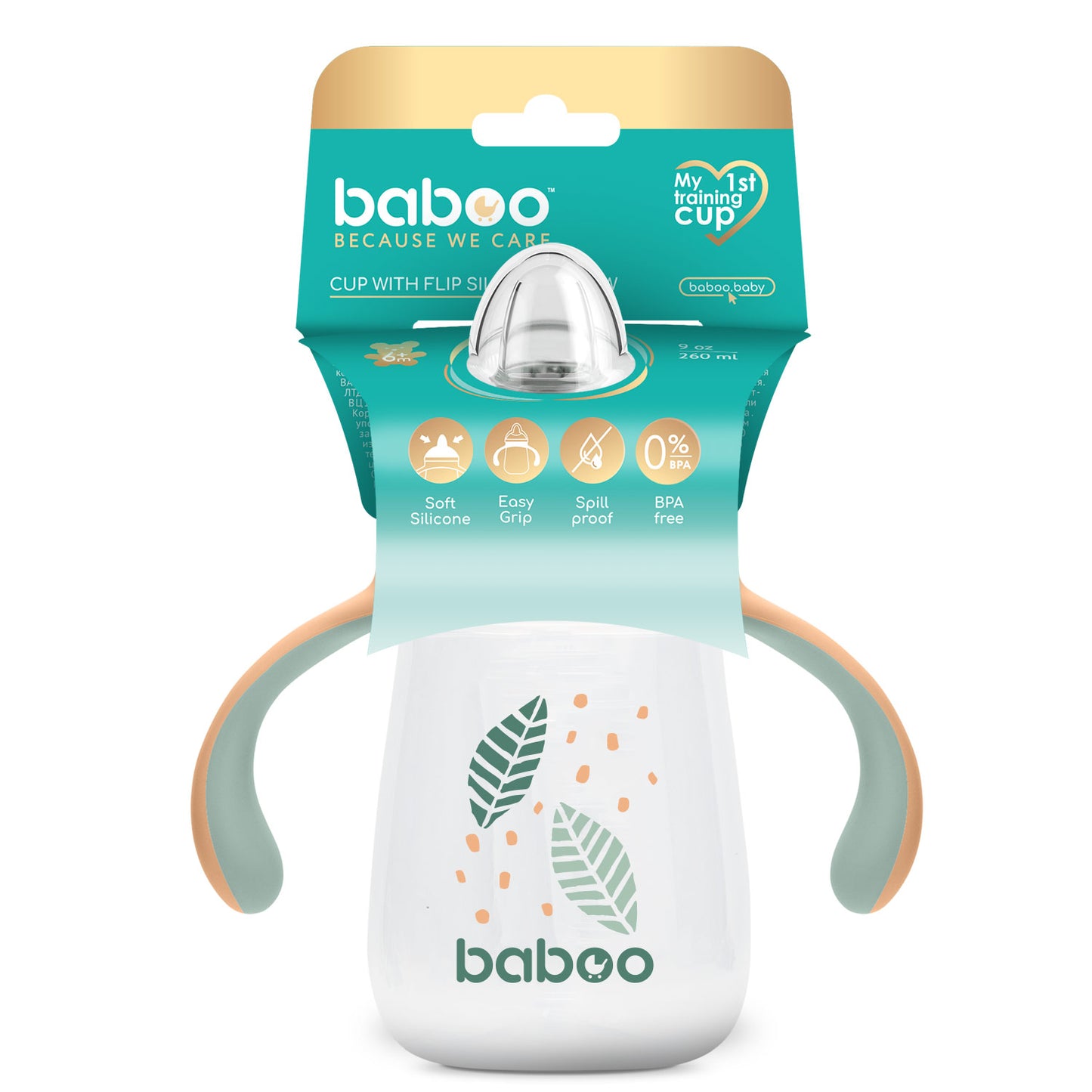 Baboo® cană cu guriță din silicon 260 ml Peachy 6+ luni