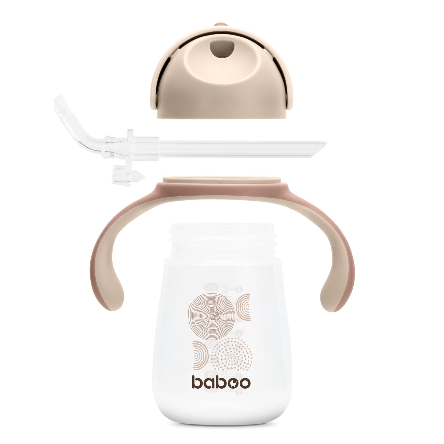 Baboo® cană cu pai din silicon 260 ml Cacao Au Naturale 9+ luni