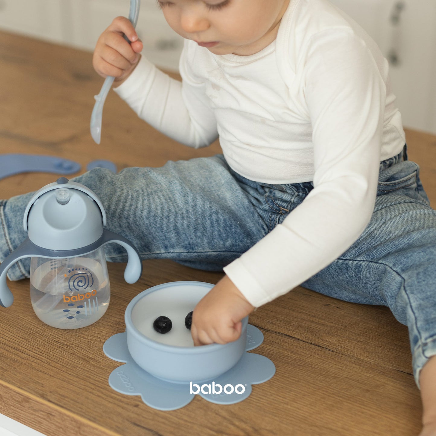 Baboo® cană cu pai din silicon 260 ml Blue Haze 9+ luni