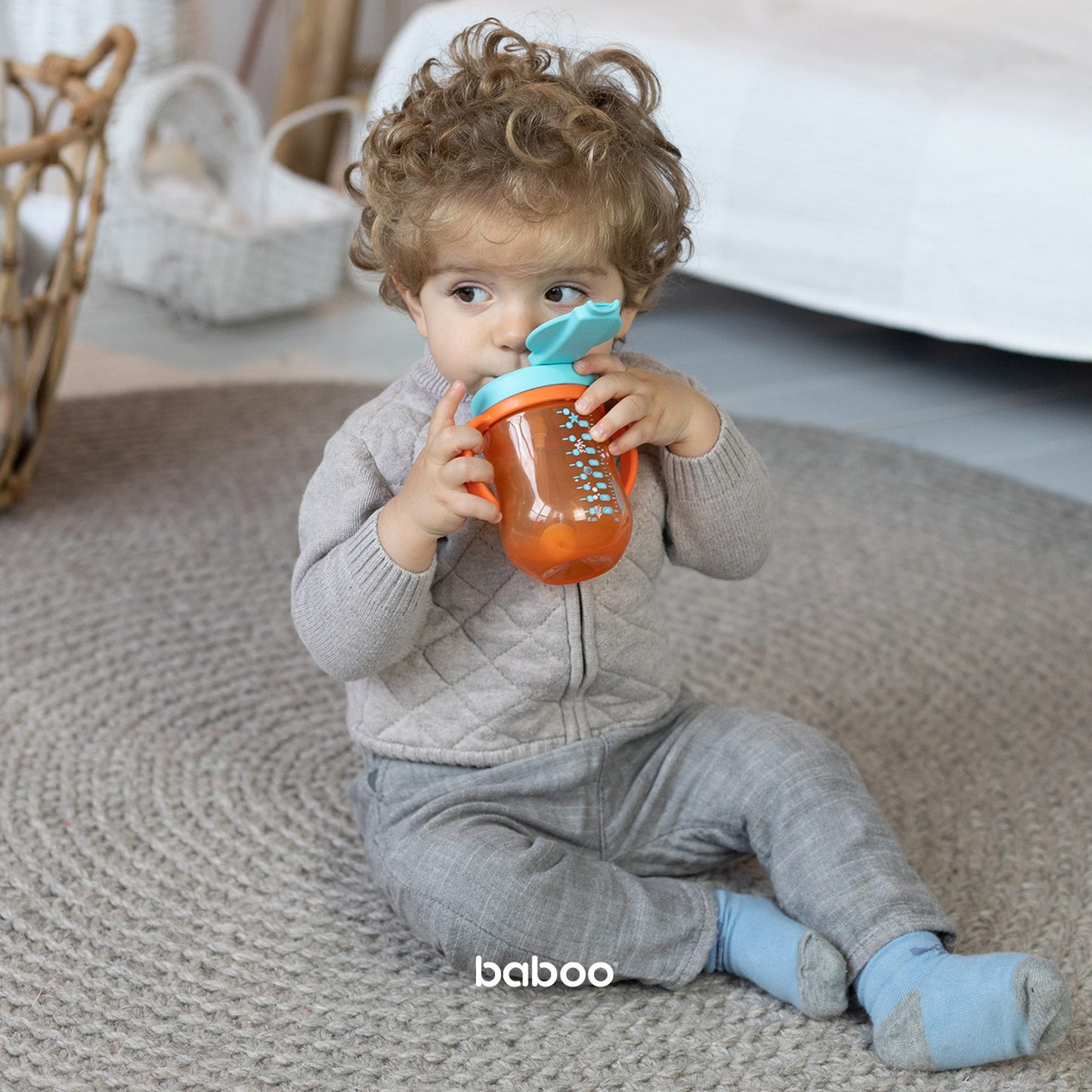 Baboo® cana cu pai din silicon Sea Life 300 ml 9+ luni