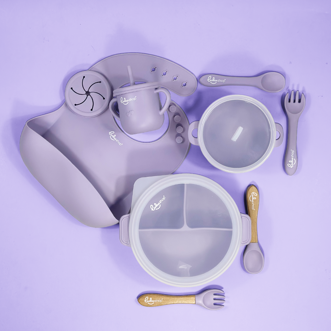 Set Lulushop Diversificare si Hranire 9 piese - Baby's needs - Lavander Mist