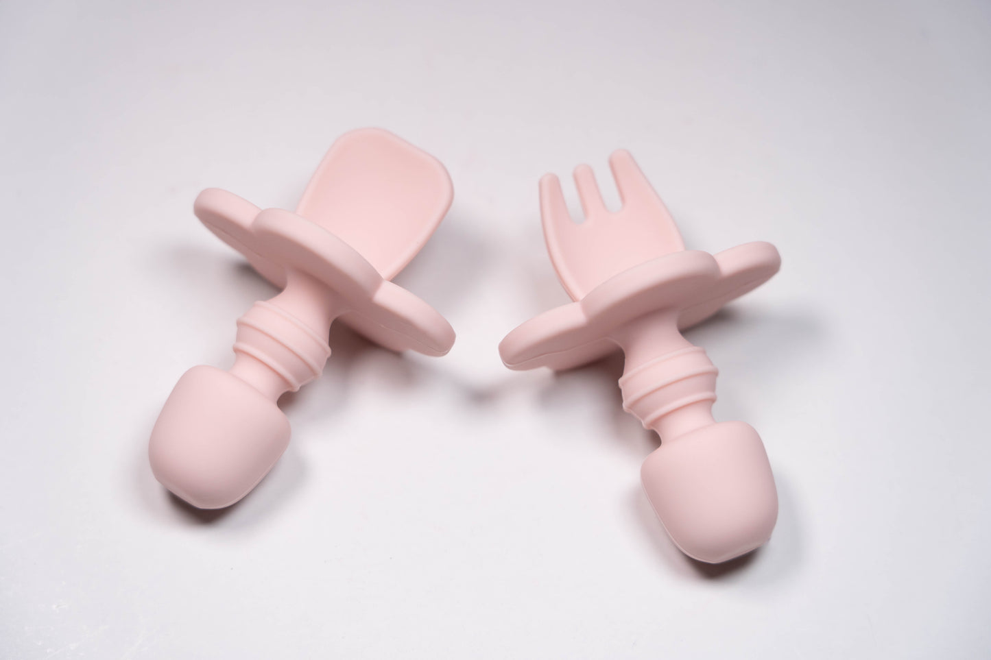 Set 2 piese Mini Furculita și Lingurita Silicon Baby Pink