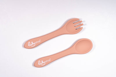 Set 2 piese Furculita și Lingurita Silicon Peach Orange