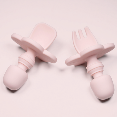 Set 2 piese Mini Furculita și Lingurita Silicon Baby Pink