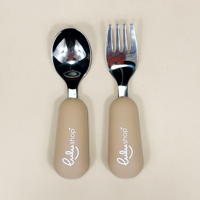 Set 2 piese Furculita și Lingurita Invatare Light Apricot