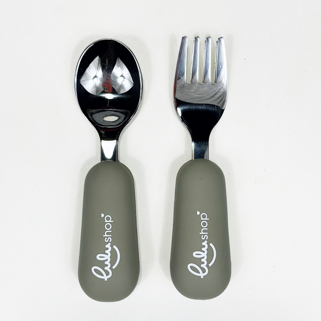 Set 2 piese Furculita și Lingurita Invatare Forest Green