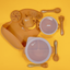 Lulushop 9-piece baby feeding set in Reddish Orange, featuring silicone suction plate, bowl, bib, cup, and utensils.